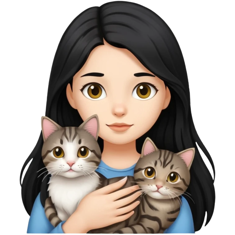 Long black hair girl holding a haired tabby cat emoji