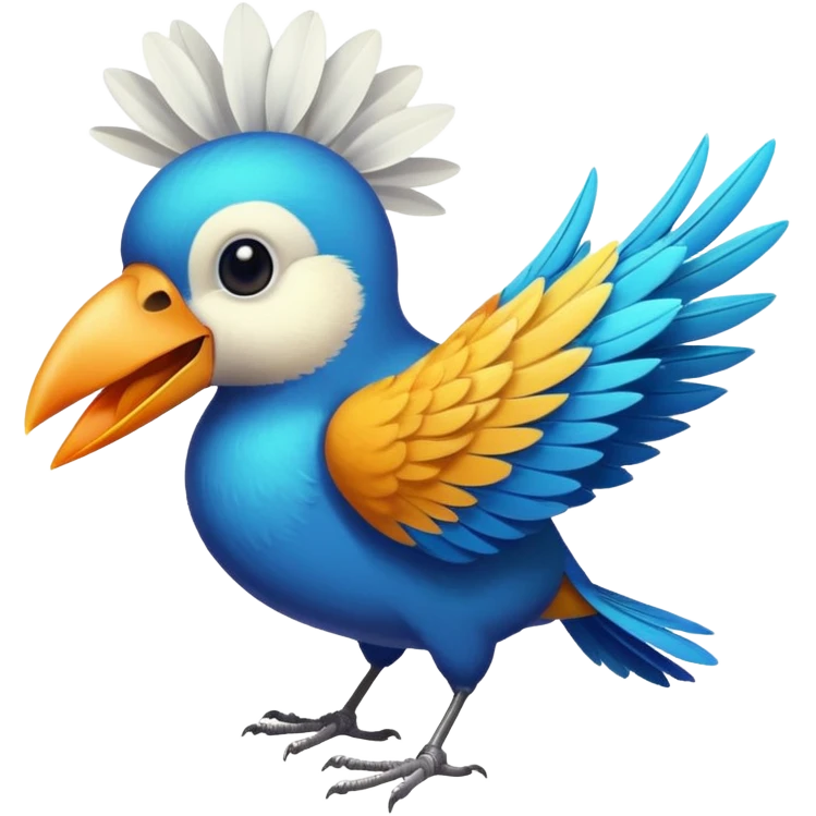 A bird carrying a white flower on its mouse  emoji