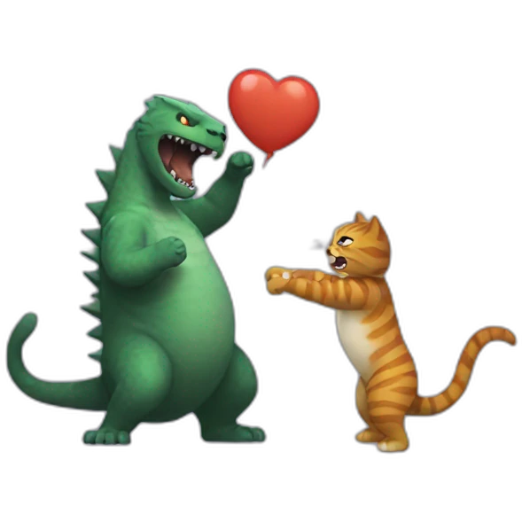 cat beating up godzilla emoji