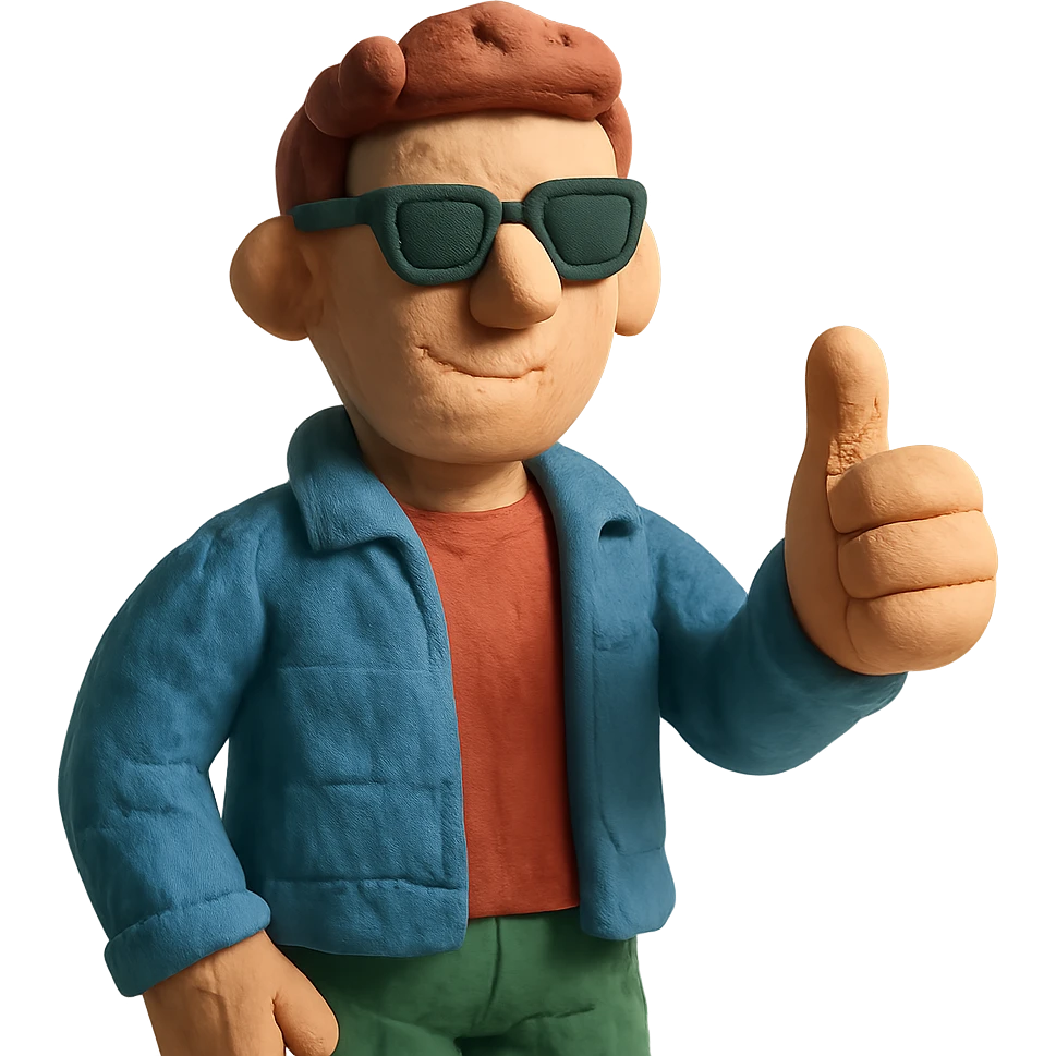 claymation style cool guy giving a thumbs up emoji