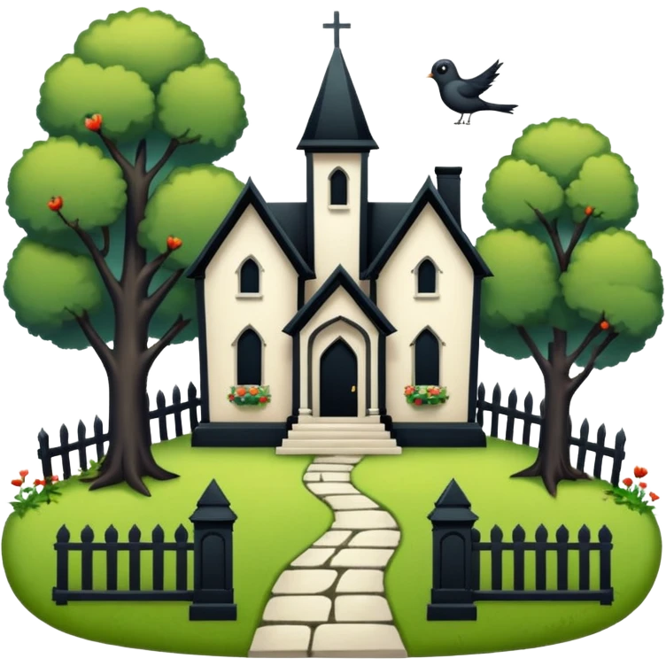 Romantically overgrown Haunting graveyard field Victorian mansion birdhouse  emoji