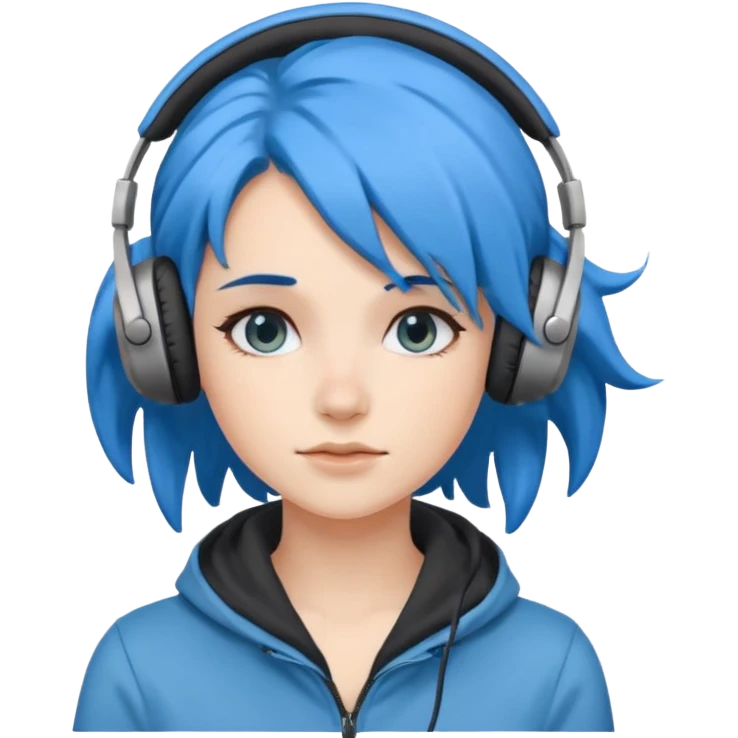 blue wind haired woman with headphone emoji