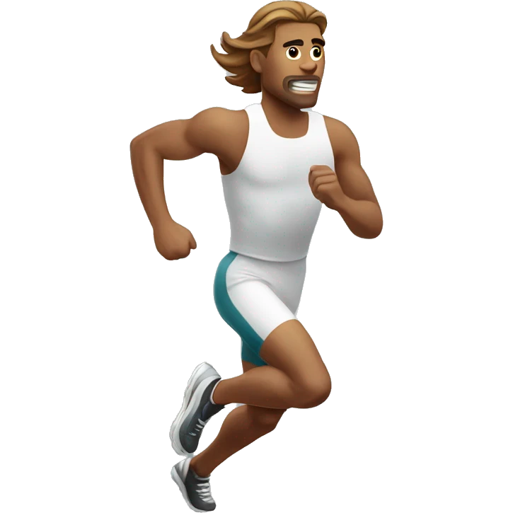 white male athlete running with a flowing, brown mullet emoji