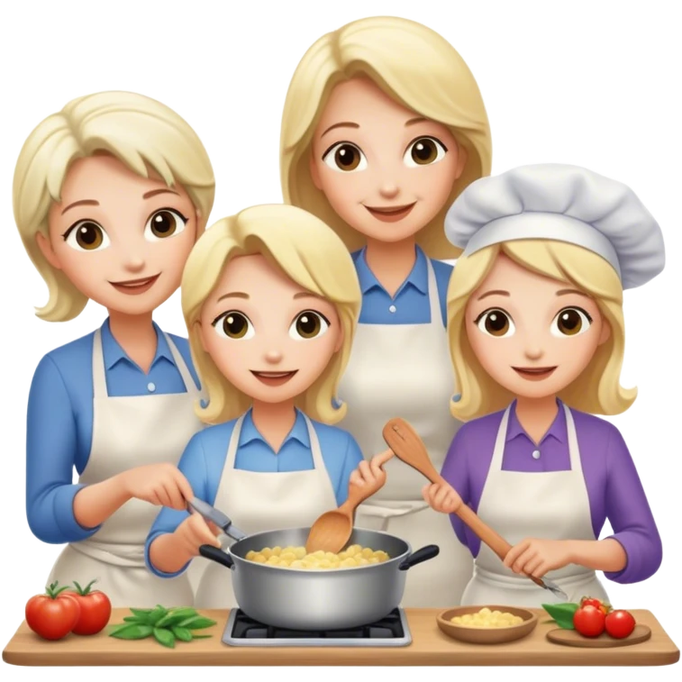 two blonde sisters with their aunt and their grandmother who all cook together emoji