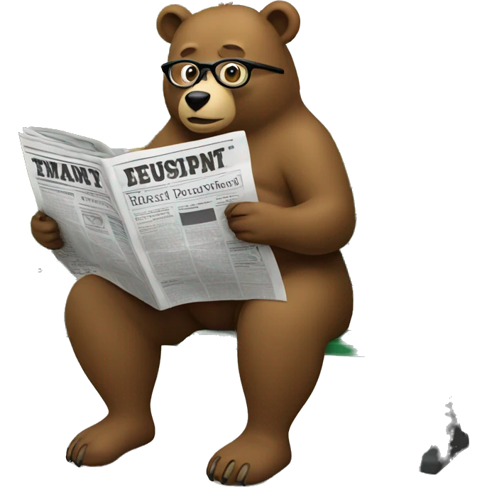 Bear sitting on a park bench wearing glasses reading a newspaper emoji