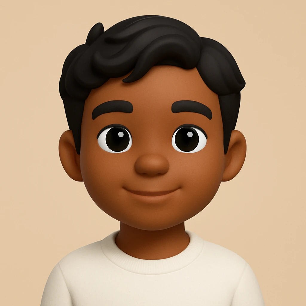 Make the boy slightly darker with tanned skin, keeping his black wavy hair, black eyes, no beard or mustache, and wearing a white sweatshirt. The style should resemble 3D emoji style. emoji