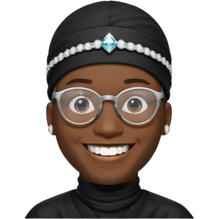 man with black durag,glasses, and smiling with diamond grillz on his teeth  emoji