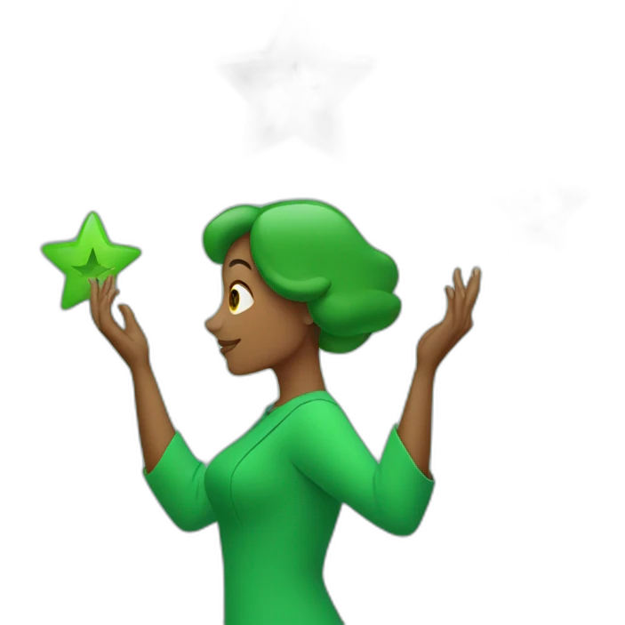 Green women holding three stars above head emoji