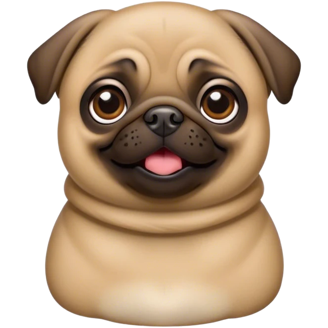 Cinematic Comical Fawn Pug Portrait Emoji, Head tilted dramatically with an exaggeratedly amused expression, featuring a glossy fawn coat with a smooth finish, wide, expressive dark eyes filled with playful disbelief, Simplified yet hilariously expressive features, highly detailed, glowing with a slightly sassy glow, high shine, dramatic yet playful, stylized with an air of cheeky mischief, bright and endearing, soft glowing outline, capturing the essence of a spirited and over-the-top companion, so meme-worthy it feels like it could side-eye its way into internet fame instantly! emoji