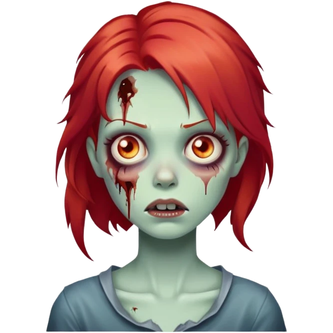 zombie girl with red hair, cartoonish emoji