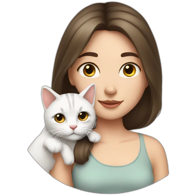 white brunette girl with a cat emoji