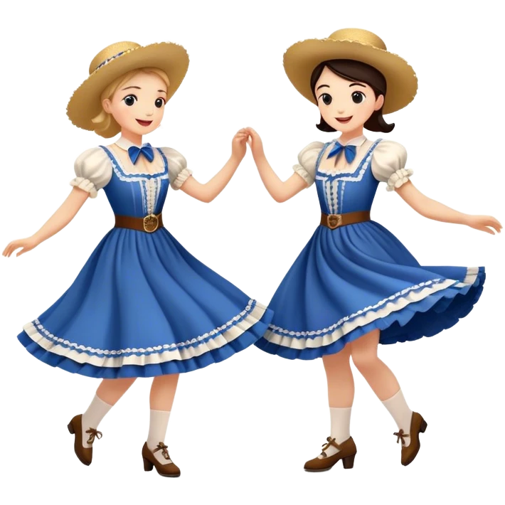 Cinematic Realistic scene of two square dancers in traditional American folk costumes, captured in joyful, coordinated motion with vibrant, rustic lighting that highlights their cultural heritage emoji