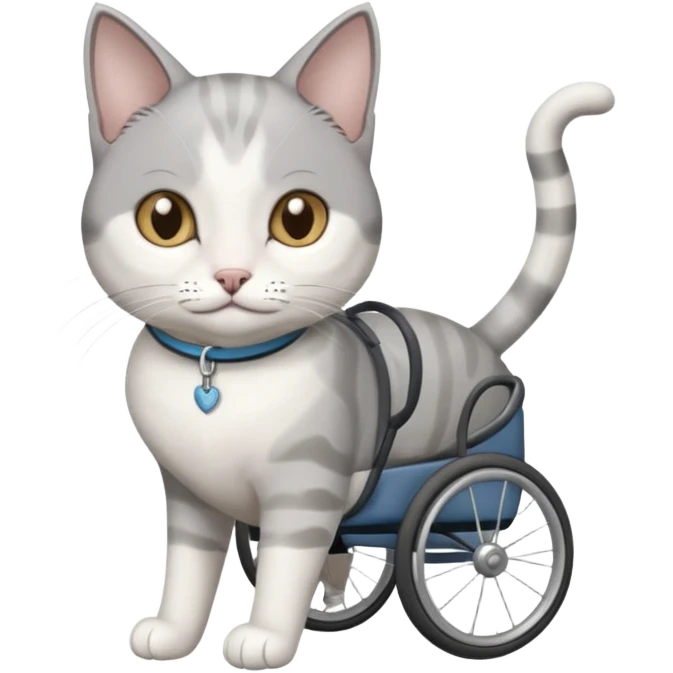 disabled grey and white cat in pet mobility aide emoji