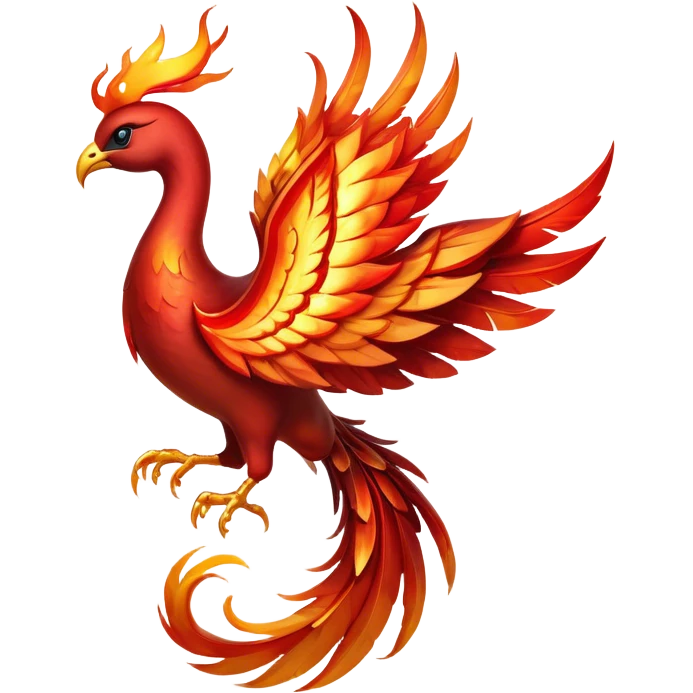 Cinematic Noble fierce & powerful Fire Phoenix Portrait Emoji, Poised and resplendent, with a radiant, fiery plumage in brilliant hues of scarlet, gold, and ember, featuring elongated, elegant tail feathers that flow like molten lava, and piercing, wise eyes reflecting the eternal cycle of rebirth; rendered with lifelike texture and luminous natural highlights, high shine, majestic and awe-inspiring, styled with an aura of mythic resurgence, focused and regal, soft glowing outline, capturing the essence of a legendary phoenix rising from the flames with timeless grace! emoji