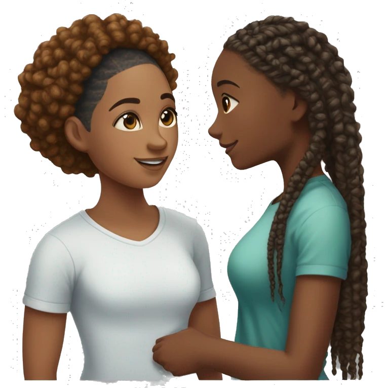 Realistic black girl with box braids and light skin boy with short curly hair and a short beard hugging emoji
