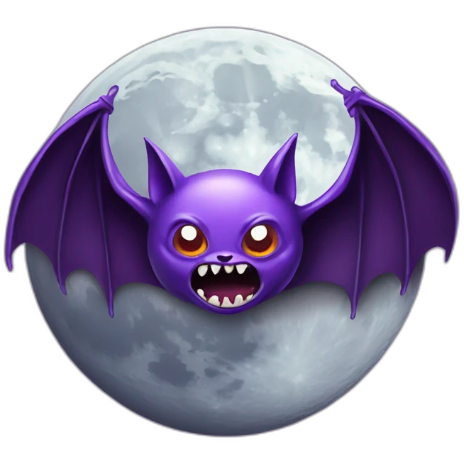 realistic full moon with angry face vampire bat purple dripping wings emoji
