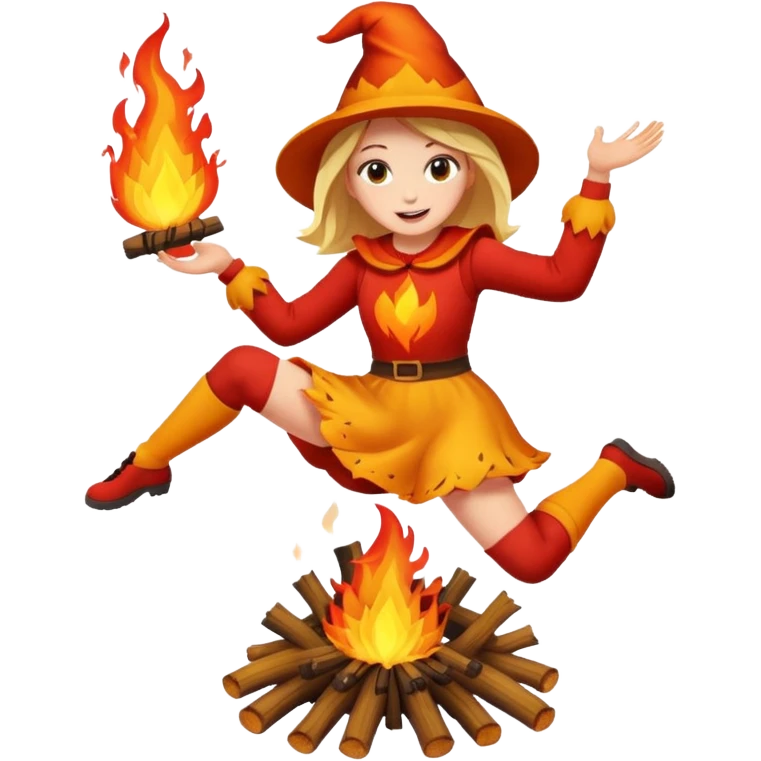 Девочка в костюме на Иван купала прыгает через костер  emoji