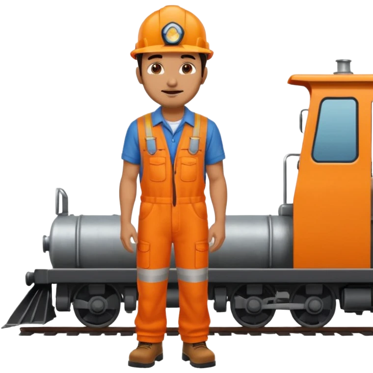 Indian male railway engineer orange overalls, boots  emoji