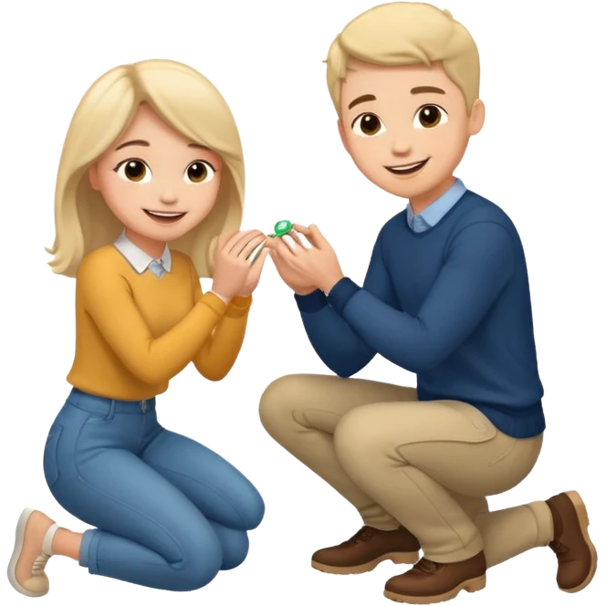 🧎‍♂️‍➡️💍💃 a boy parposing a girl boy on his knee and boy give him ring  emoji