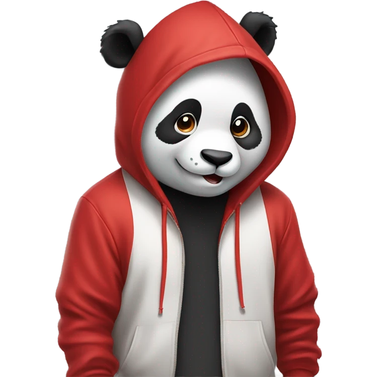 panda shaking its head, wearing a red hoodie ￼￼ emoji