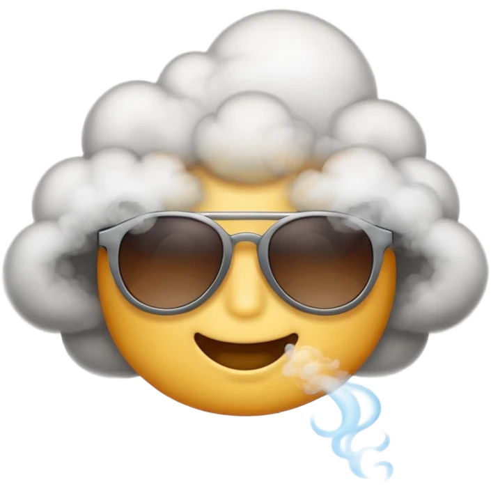 An emoji with sunglasses, exhaling a cloud of smoke.  emoji
