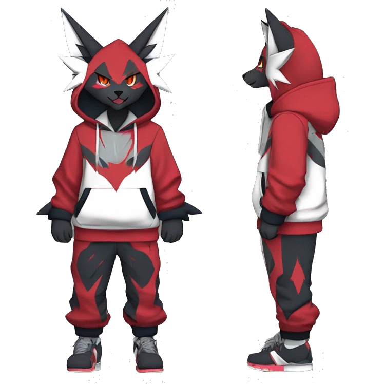Edgy Cool Anthro Zoroark-Zangoose-Litten Fakemon Fursona Hoodie Full Body emoji