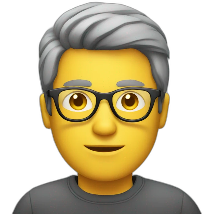 White man with yellow tinted glasses and black hair in a gray jumper and sitting on a chair emoji