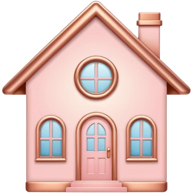 Home | vector icon of a feminine home icon in rose gold and blush pink, flat minimal design, soft glow, white background emoji