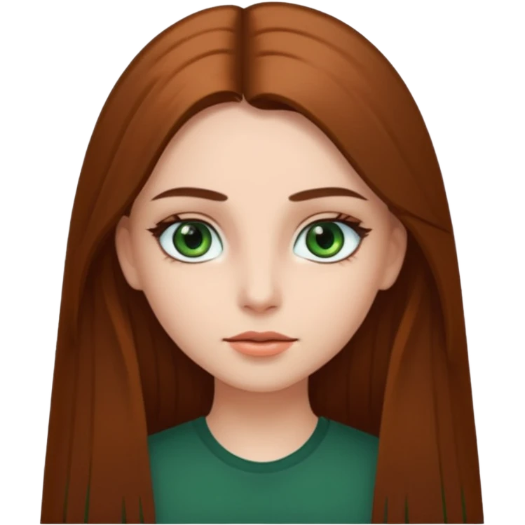Girl with dark green eyes, light eyebrows and long brown straight hair emoji