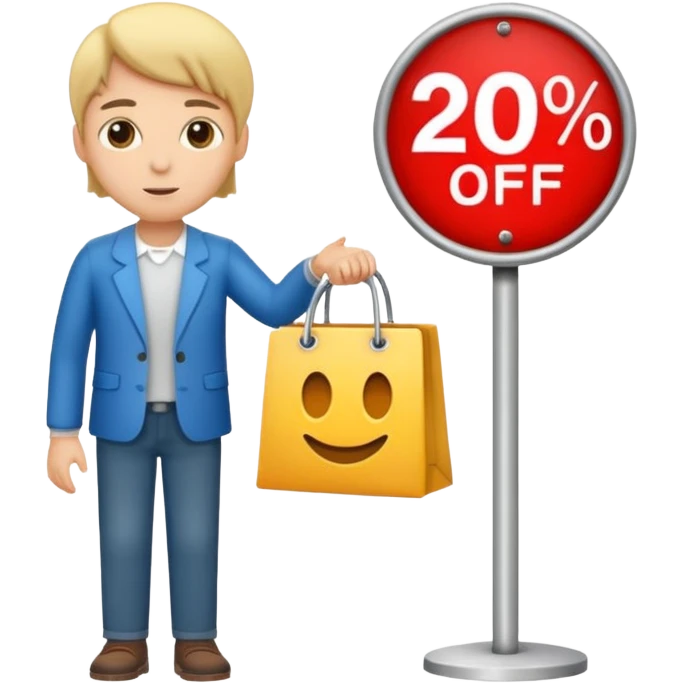 Person who is waiting the sale promotion with 20% off sign emoji