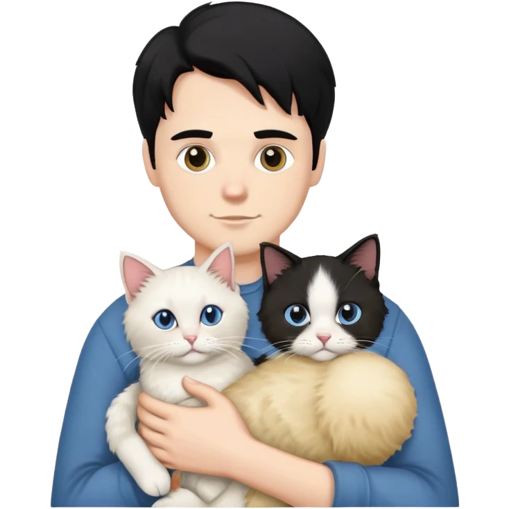 A black-haired white man holding a ragdoll cat emoji