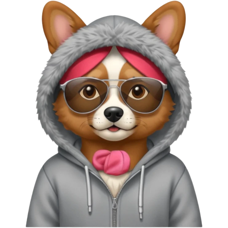 Dog wearing sunglasses in a gray hoodie emoji