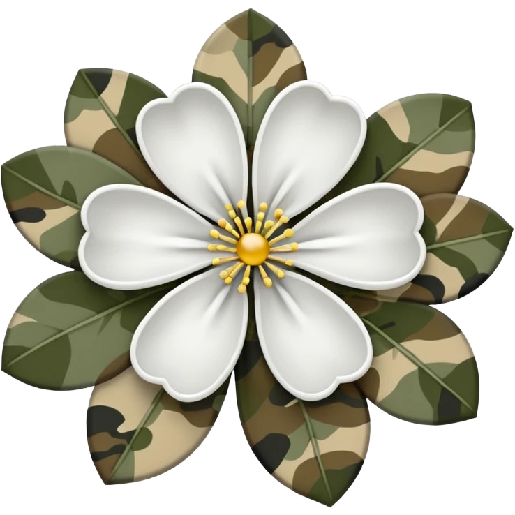 white sakura flower with a bow and camouflage pattern petals emoji