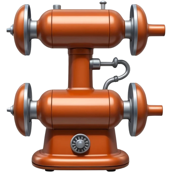 sausage-processing droid. retro-futuristic style. top is a circular industrial meat grinder with rotating gears and blades. Two robotic arms feed material into grinder. Sausage links extrude from the rear like  factory. The body is metallic, compact, and floats above the ground.no legs. Dark humor emoji