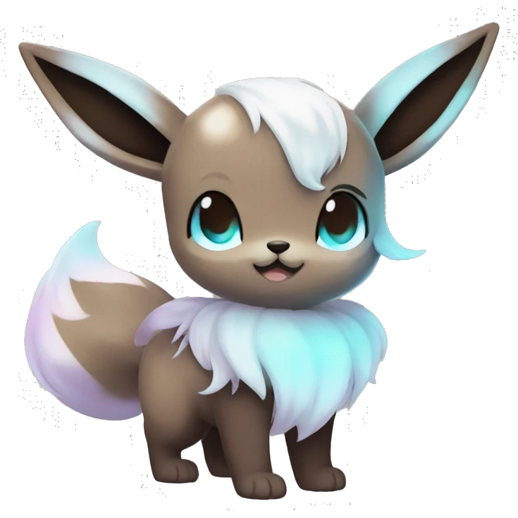 Kawaii Shiny Pastel Eevee with dark brown long emo hair covering her eyes Full Body emoji