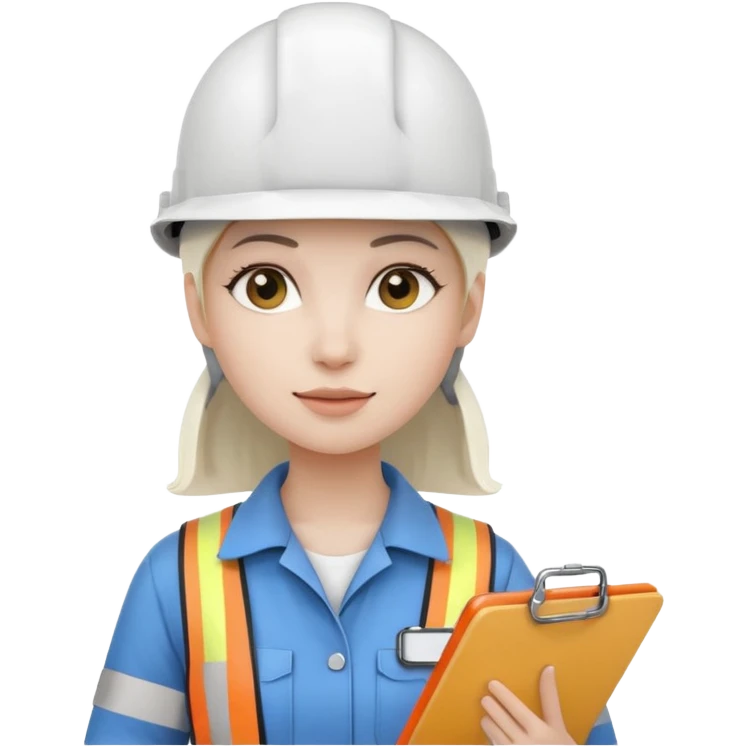 Female engineer with white helmet and clipboard emoji