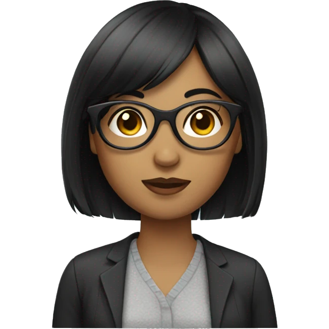 Woman with black hair and bangs wearing glasses emoji