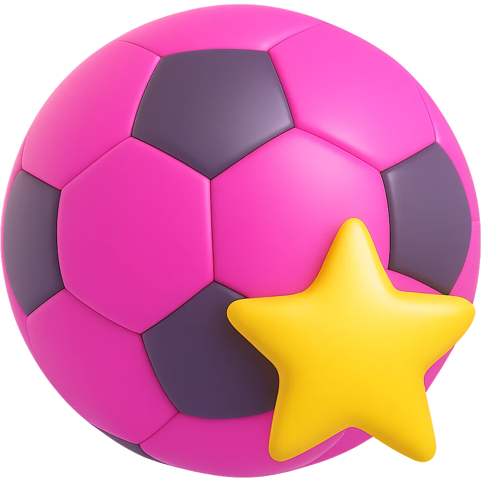 A pink and shining football with a yellow star, 3D emoji style emoji