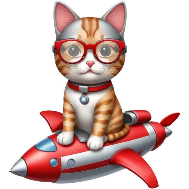 cat wearing glasses sitting on a rocket emoji