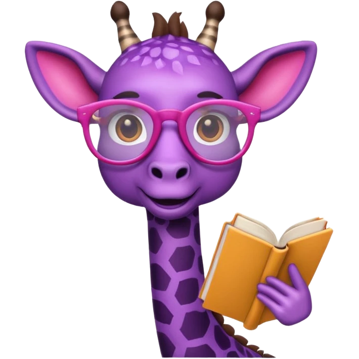 emoji de jirafa violeta con manchas rosadas  agregar lentes de lectura a la tercer imagen emoji