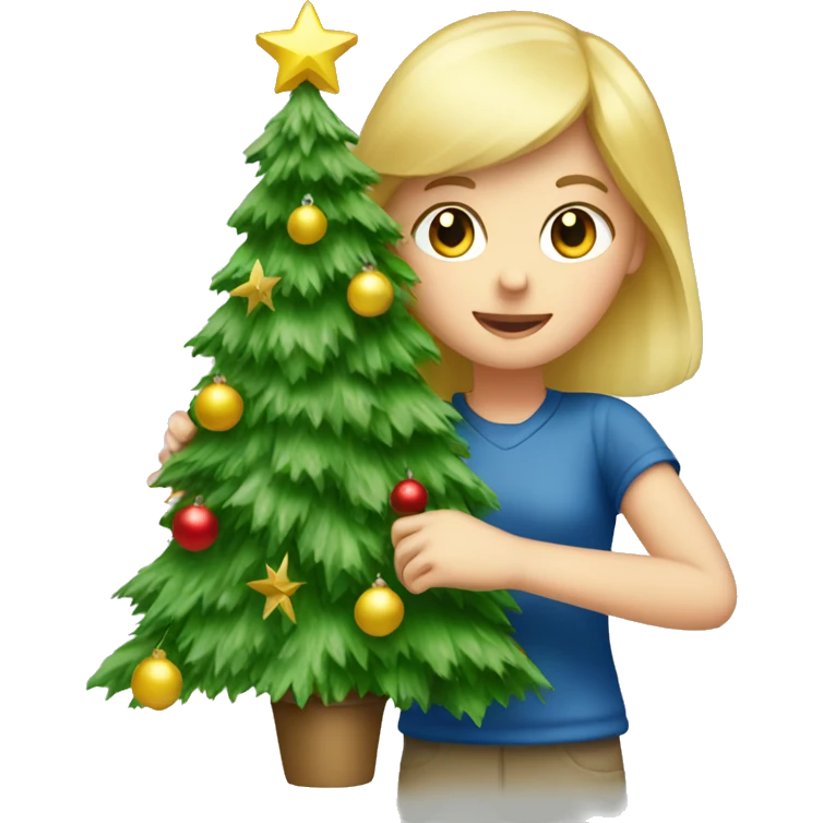 Blond Girl decorating a Christmas tree emoji