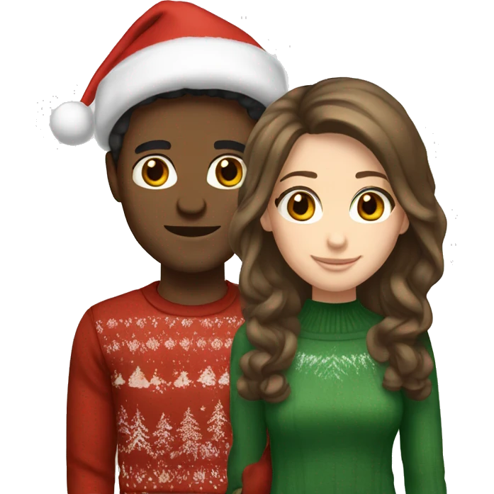 Couple brown hair white skin christmas emoji