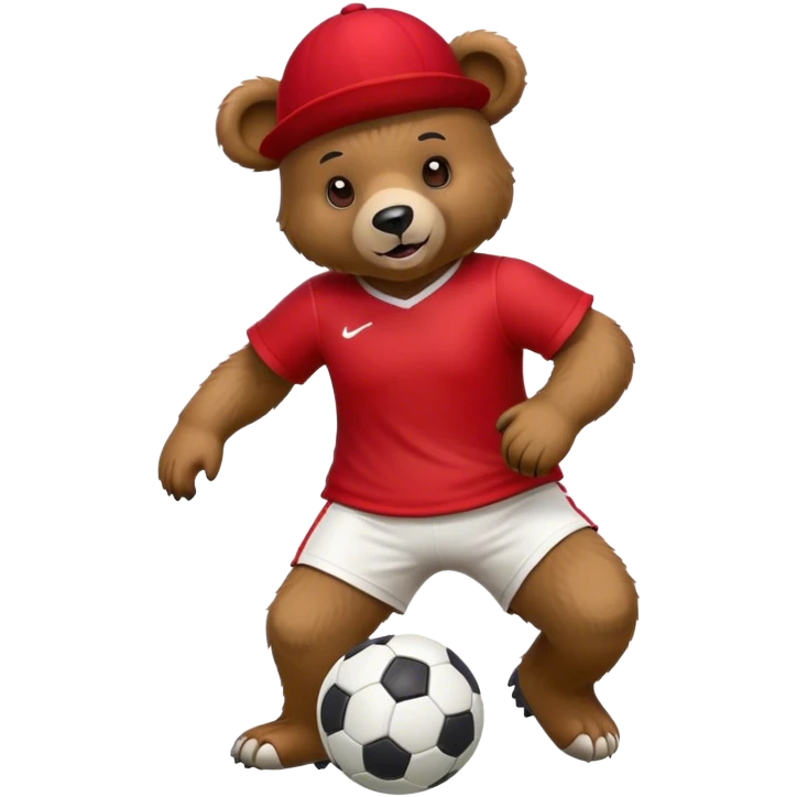 a bear with a red hat playing soccer emoji
