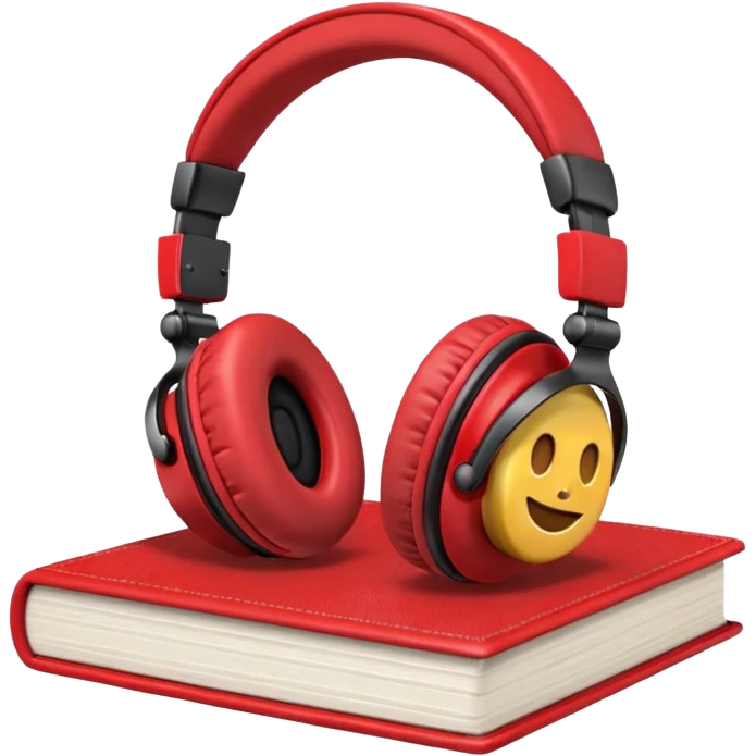 Red headphones laying on a closed red book emoji emoji