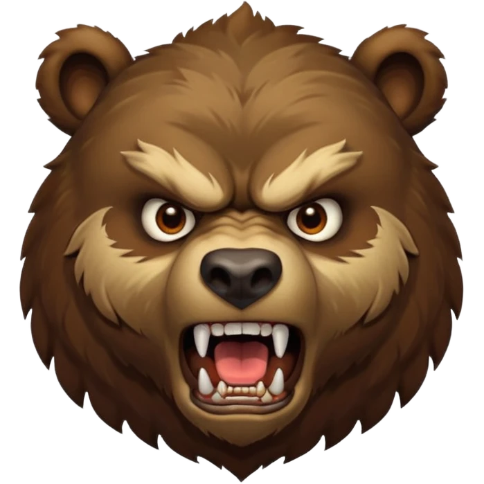 An ancient bear, forest guardian, aggressive angry, front profile, face portrait focus emoji