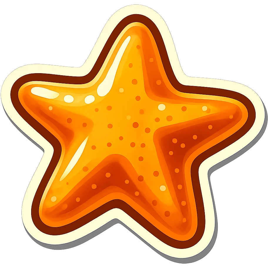 Convert the image to a playful, photorealistic dalgona candy in sticker style with a white border, shaped like a star. The style should be sticker-like, playful, and photorealistic. emoji