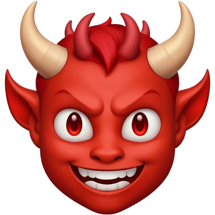 devil emoji, classic red, small horns, mischievous grin, cartoon style emoji