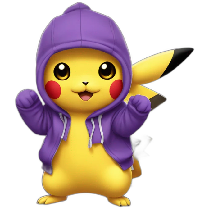 Pikachu as a Dj in a purple hoodie emoji