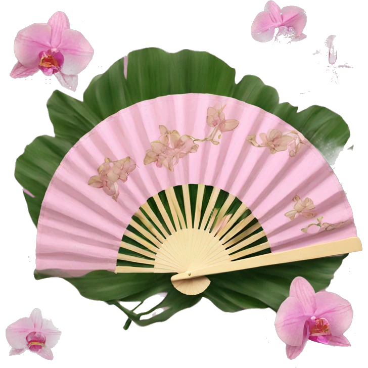 Pink venus hand fan with orchids emoji