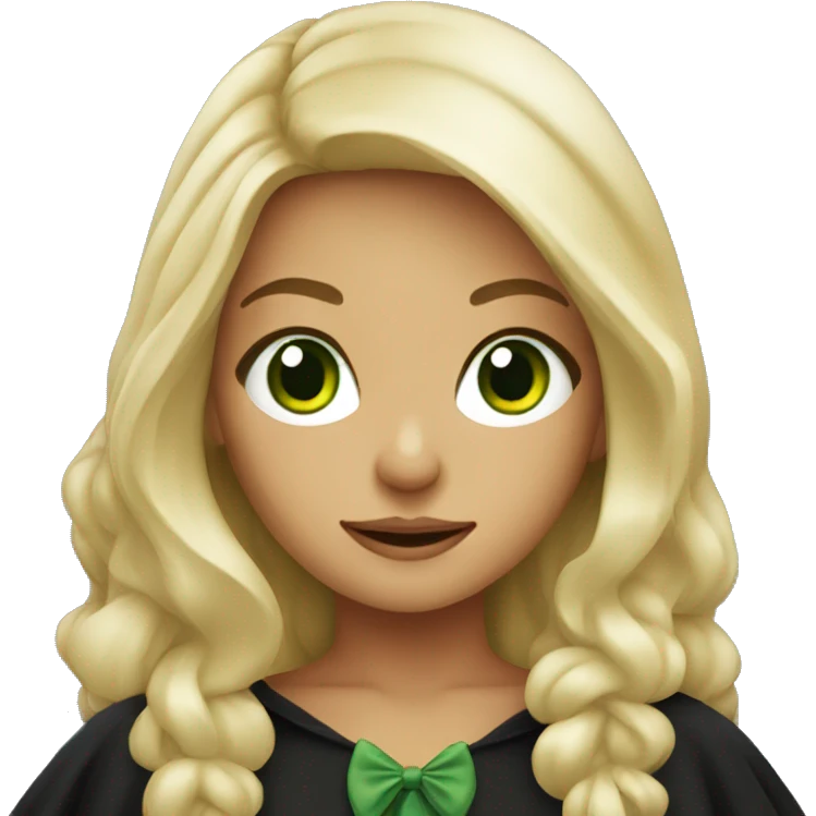 Blonde girl with green eyes dressed as a witch emoji